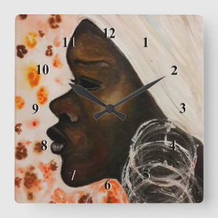Hübsche Wandmalerei an der afrikanischen Mauer Quadratische Wanduhr