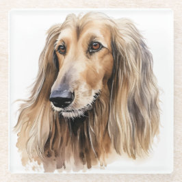 HÜBSCHE WASSERFARBE AFGHAN HUNDE FACE GLASUNTERSETZER