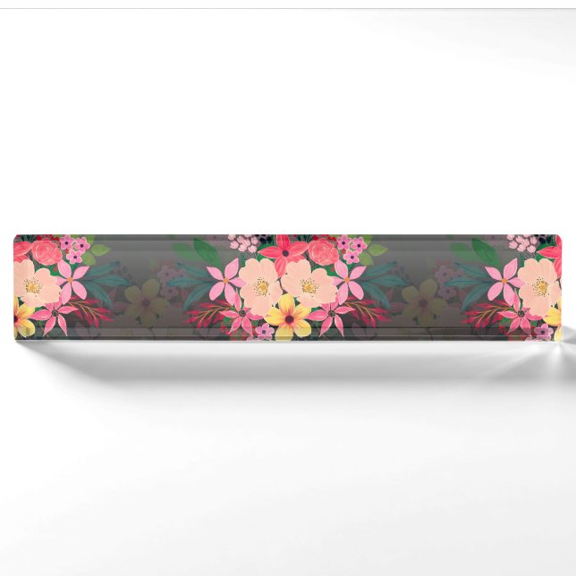 Hübsche Wasserfarbe Floral Schwarz-weiß Ombre Desi Namensplakette (Vorderseite)