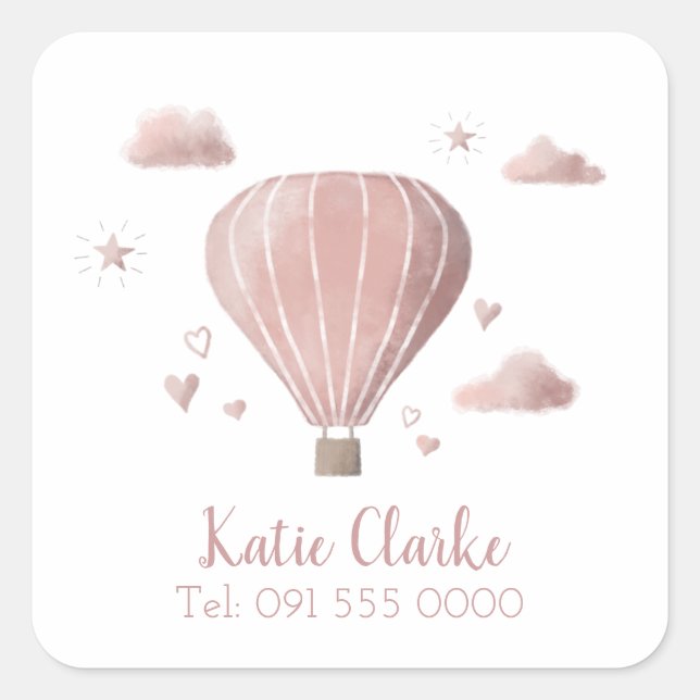 Hübsche Wasserfarbe Heißluftballon Square Sticker (Vorderseite)