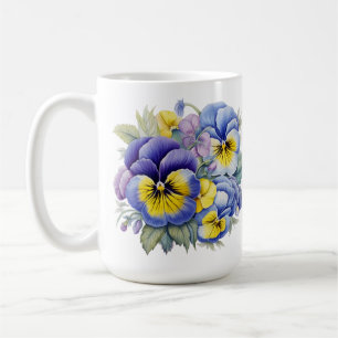 HÜBSCHE WASSERFARBE LILA BLUE YELLOSE STIEFMÜTTERC KAFFEETASSE