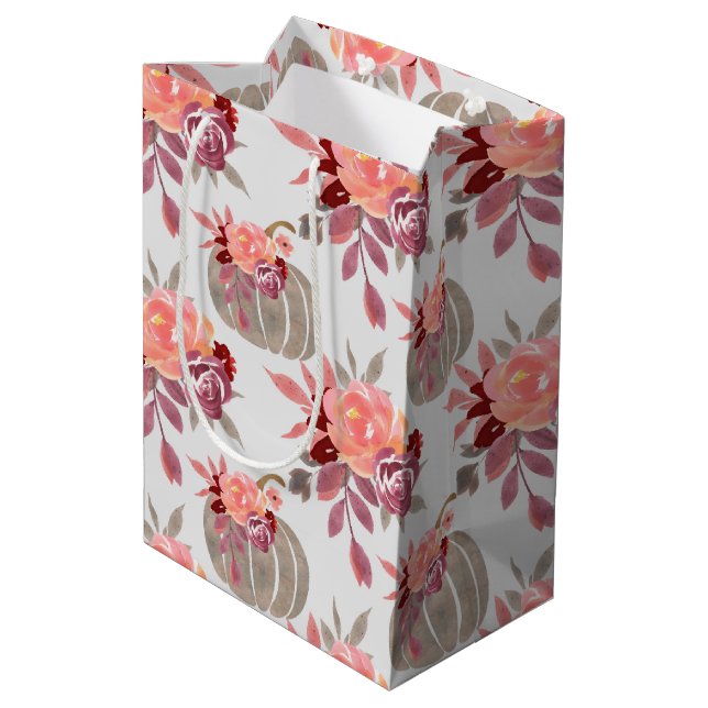 Hübsche Wasserfarbe Pumpkin Baby Dusche Wrapping P Mittlere Geschenktüte (Rückseite Schrägansicht)