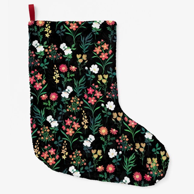 Hübsche Wasserfarbe Schwarz Botanisch Großer Weihnachtsstrumpf (Vorderseite)