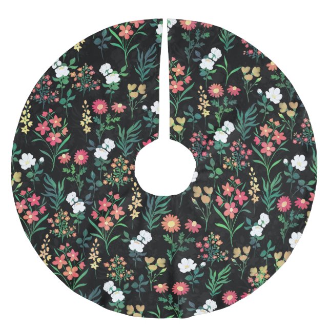 Hübsche Wasserfarbe Schwarz Botanisch Polyester Weihnachtsbaumdecke (Vorderseite)