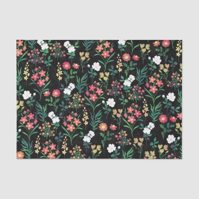 Hübsche Wasserfarbe Schwarz Botanisch Seidenpapier (Vorderseite)