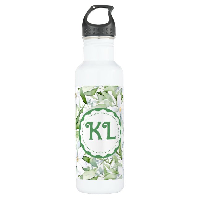 Hübsche Wasserfarbe Weiße Blume Personalisiert Edelstahlflasche (Vorderseite)