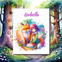 Hübsche Wasserfarben-Anime-Girl und Fox