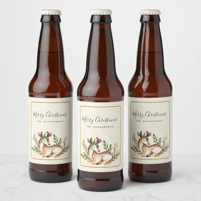 Hübsche Wasserfarben Deh nieder Boho Weihnachten Bierflaschenetikett (Flaschen)