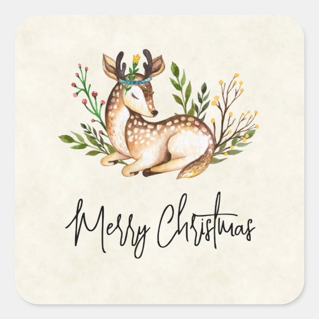 Hübsche Wasserfarben Deh nieder Boho Weihnachten Quadratischer Aufkleber (Vorderseite)