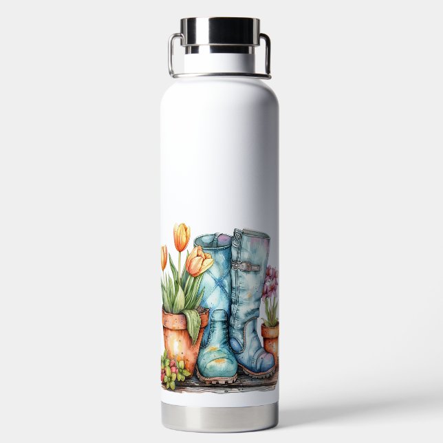 HÜBSCHE WASSERFARBEN FRÜHZEIT BLUME & BOOTE TRINKFLASCHE (Rückseite)