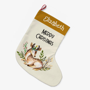 Hübsche Wasserfarben-Hirsche, die Boho ablegen Großer Weihnachtsstrumpf
