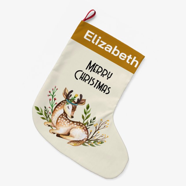 Hübsche Wasserfarben-Hirsche, die Boho ablegen Großer Weihnachtsstrumpf (Vorderansicht (hängend))