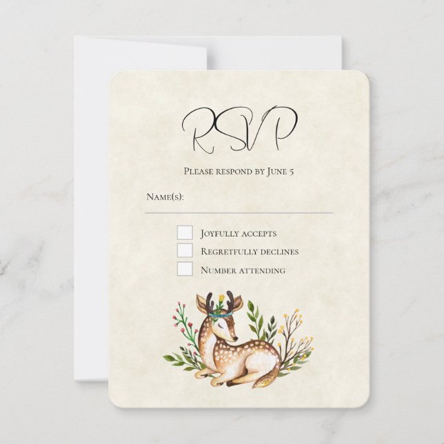 Hübsche Wasserfarben-Hirsche, die Boho-Hochzeit ni RSVP Karte (Vorderseite)