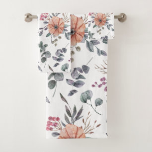 Hübsche Wasserfarben Poinsettias und Eukalyptus Badhandtuch Set