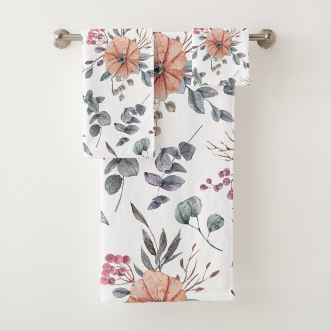 Hübsche Wasserfarben Poinsettias und Eukalyptus Badhandtuch Set (Insitu)