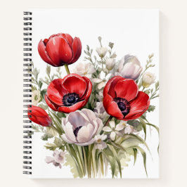 HÜBSCHE WASSERFARBEN, ROT UND WEISS BLUME NOTIZBUCH