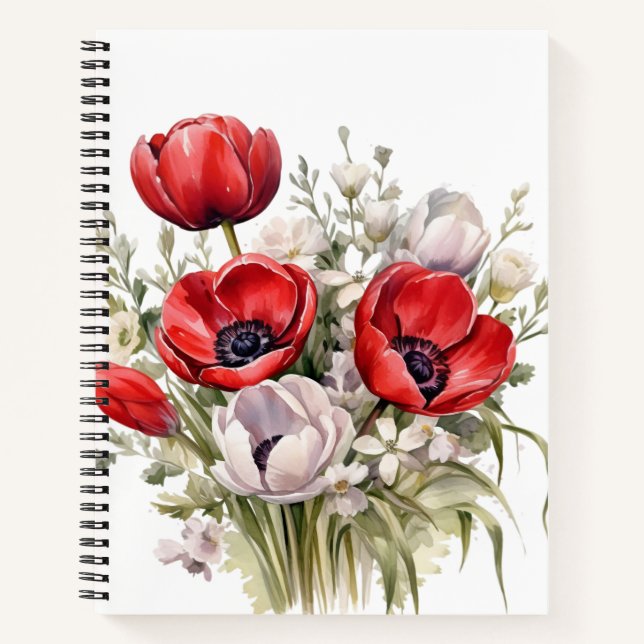 HÜBSCHE WASSERFARBEN, ROT UND WEISS BLUME NOTIZBUCH (Vorderseite)