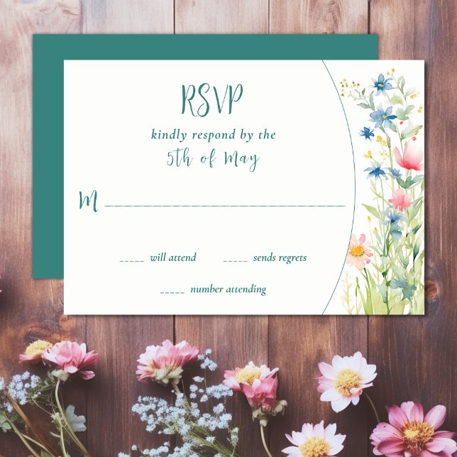 Hübsche Wasserfarben Wildblumen Hochzeit im Garten RSVP Karte (Pretty Watercolor Wildflowers Garden Wedding RSVP Card)