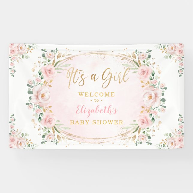 Hübsche Wasserfarbendusche Blütenbaby Girl Dusche Banner (Horizontal)