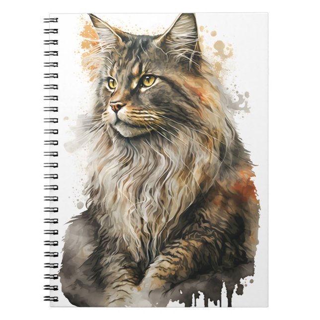 HÜBSCHE WASSERFARBENMAINE KATZE NOTIZBLOCK (Vorderseite)
