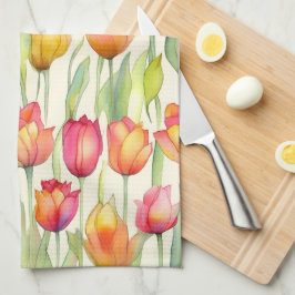 HÜBSCHE WASSERFARBPINK & ORANGE FLORAL TULIPS GESCHIRRTUCH