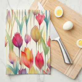 HÜBSCHE WASSERFARBPINK & ORANGE FLORAL TULIPS GESCHIRRTUCH