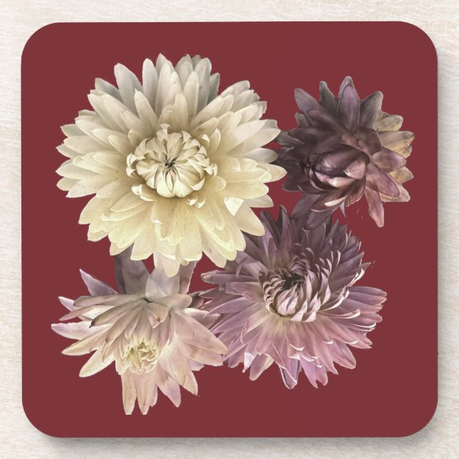 hübsche, weiche, rosa Erdblume auf dunkelrotem Set Getränkeuntersetzer (Vorderseite)