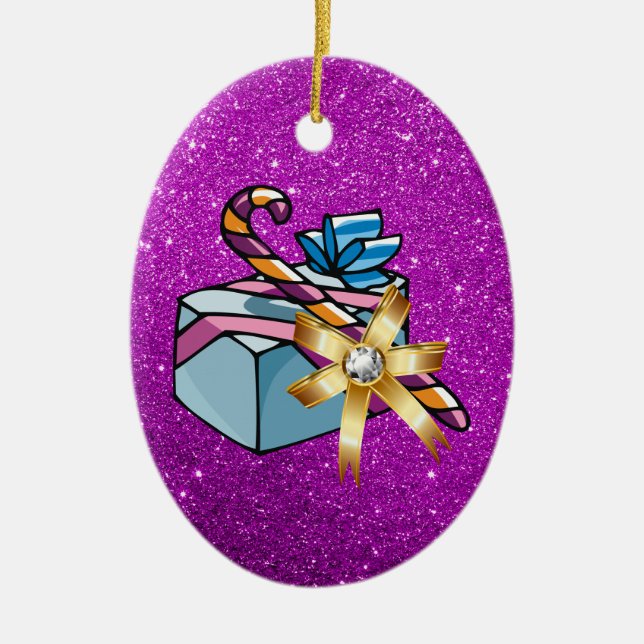 Hübsche Weihnachten Geschenk & Rosa Imitate Glitze Keramik Ornament (Vorne)