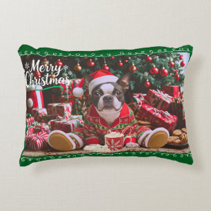 Hübsche Weihnachten in Boston Terrier in Pajamas Dekokissen