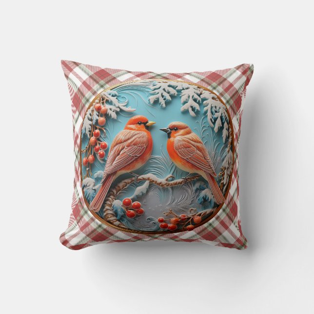 Hübsche Weihnachten Karierte Vögel. Kissen (Vorderseite)