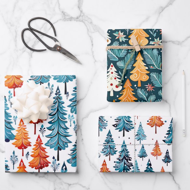 Hübsche Weihnachtsbäume in Wasserfarbe Geschenkpapier Set (Vorderseite)