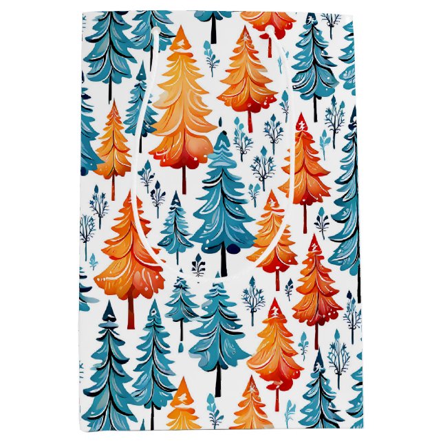 Hübsche Weihnachtsbäume in Wasserfarbe Mittlere Geschenktüte (Vorderseite)