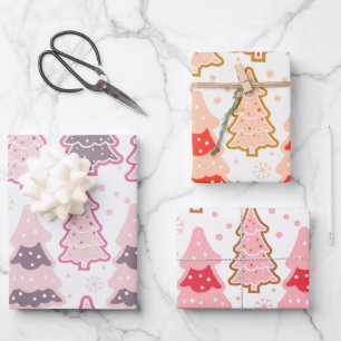 Hübsche Weihnachtsbäume und Schneeflocken Weihnach Geschenkpapier Set