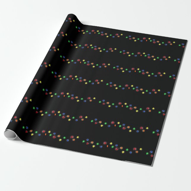 Hübsche Weihnachtsbeleuchtung im schwarzen Hinterg Geschenkpapier (Ungerollt)