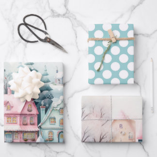 Hübsche Weihnachtsfeste Hütten Ästhetische Dekorat Geschenkpapier Set