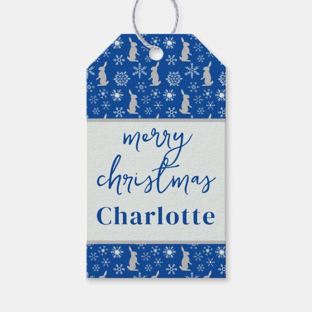 Hübsche Weihnachtsgebäcke & Blaue Schneeflocken Geschenkanhänger (Vorderseite)