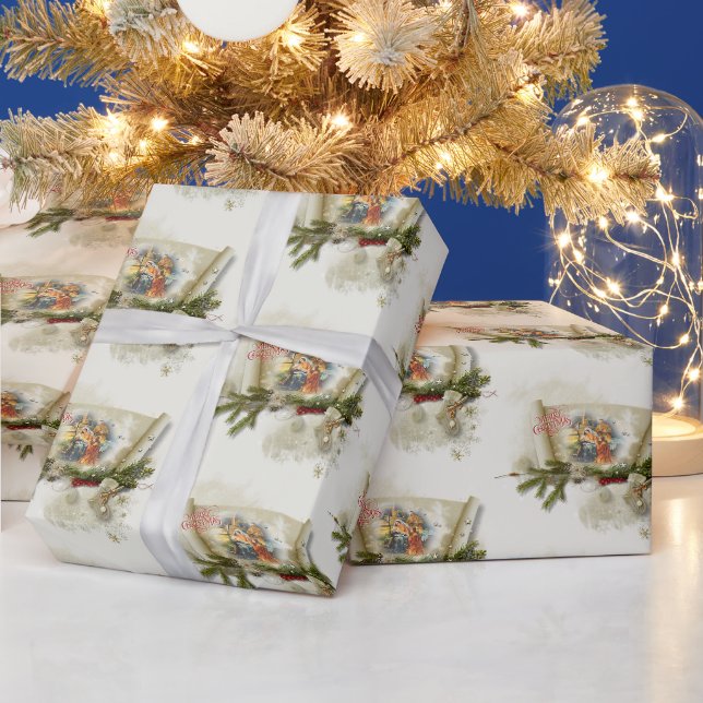 Hübsche Weihnachtskrippe Collage individuelle Feie Geschenkpapier (Feiertage)