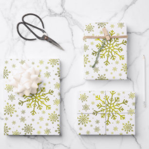 Hübsche Weihnachtsschneeflocken im Winterweiß Geschenkpapier Set