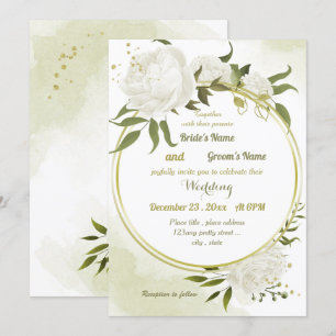 hübsche weiße Blume grün geometrische Hochzeit Einladung