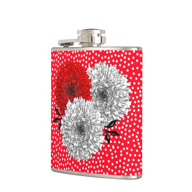 Hübsche, weiße Blume und Polka Dot Design Flachmann (Links)