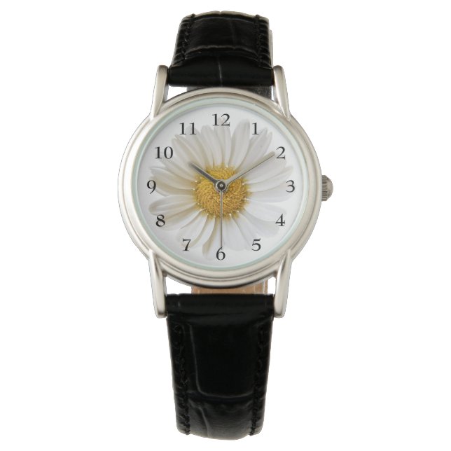 Hübsche weiße Daisy auf weißer Blüte Armbanduhr (Vorderseite)