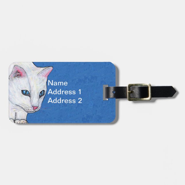 Hübsche weiße Katze Bright Light Blue Augen Gepäckanhänger (Vorderseite horizontal)