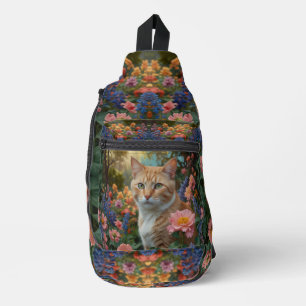 Hübsche weiße orange Katze im Blumengarten Crossbody Bag