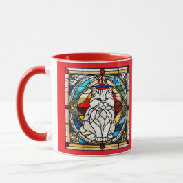 Hübsche weiße Perserkatze in Buntglas Tasse