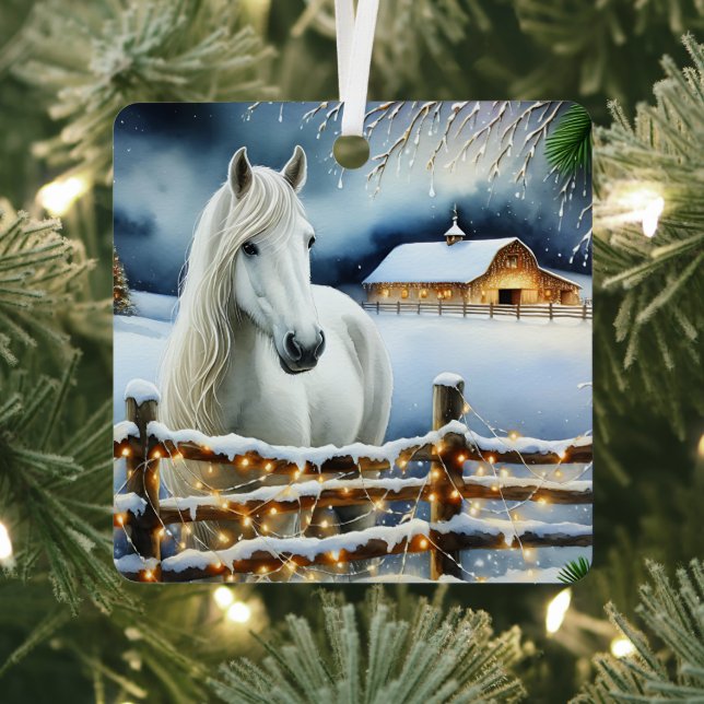 Hübsche Weiße Pferdezucht Weihnachten Personalisie Ornament Aus Metall (InSitu)