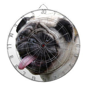 Hübsche weiße Pug-Foto-Accessoires, Namen hinzufüg Dartscheibe
