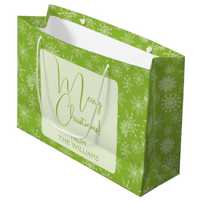 Hübsche weiße Schneeflocken Weihnachtsfeiertag Große Geschenktüte (Vorderseite Schrägansicht)