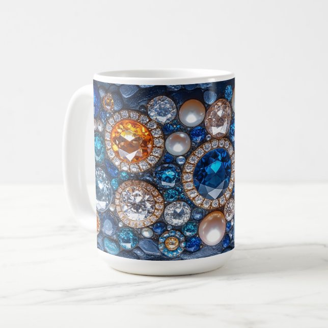 Hübsche Wertvolle Edelsteine Diamanten Perlen Kaffeetasse (Vorderseite Links)