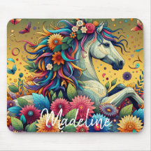 Hübsche Whimsikfarbene Blume und Weißpferd