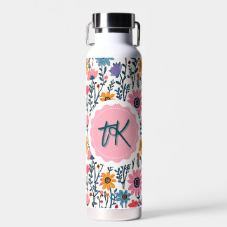 Hübsche Whimsikfarbige Blume Mit Monogramm Trinkflasche